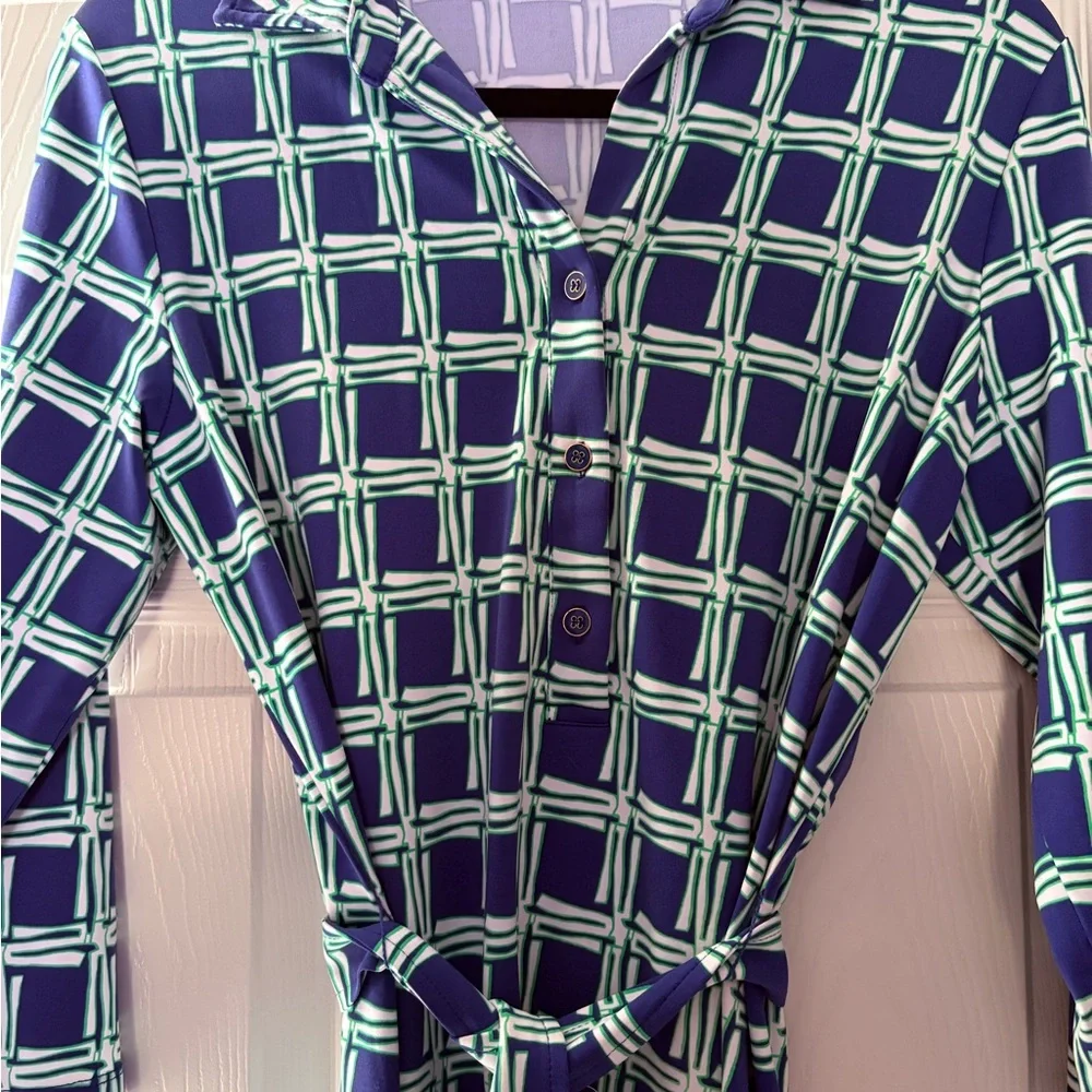 J.Mclaughlin Calla Collared Button Front Belted Shirtdress, Womens, M, Navy - Picture 8 of 9